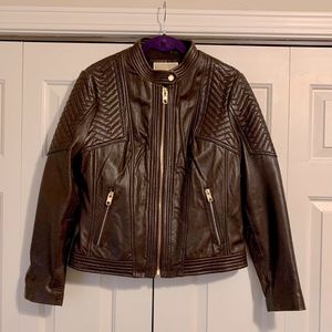 NWOT Michael Kors Brown Leather Bomber Jacket